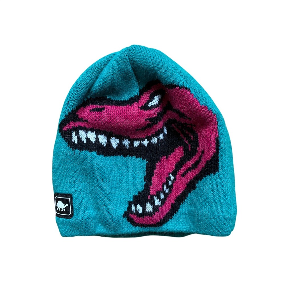 Turtle Fur Dinosaur Knit Beanie Kids One Size Teal Pink Fleece Lined Hat